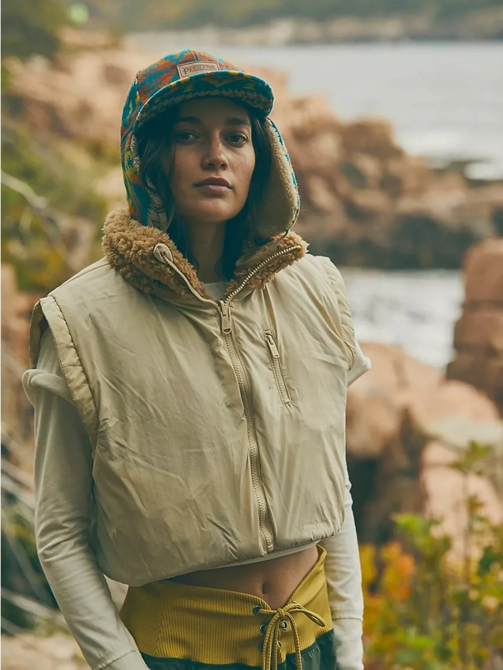 Free People Movement Highline Reversible Sherpa Vest in Almond Oil Combo Sz XS